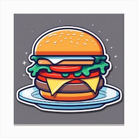 Burger On Plate On Table Sticker 2d Cute Fantasy Dreamy Vector Illustration 2d Flat Centered (29) Canvas Print