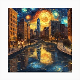 Modern Cityscape Transformed Into A Van Gogh Inspired Masterpiece (3) Canvas Print