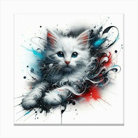 White Cat Painting Canvas Print