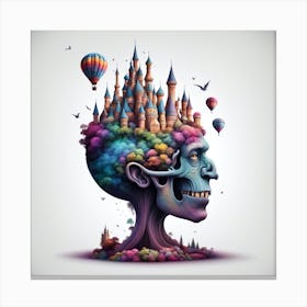 Skull With Castle And Hot Air Balloons Canvas Print