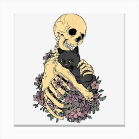 Skeleton Holding A Cat Halloween Scary Night Horror Pet Canvas Print