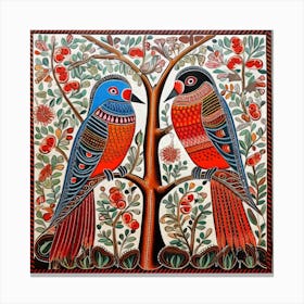 Birds On A Tree Madhubani Painting Indian Traditional Style 5 Canvas Print