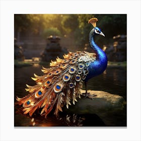 Bejewelled Peacock adorned in jewels and feathers 1 Canvas Print