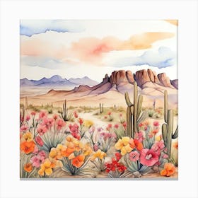 Desert Landscape Watercolor Painting Canvas Print