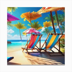 Colorful Umbrellas On The Beach Canvas Print