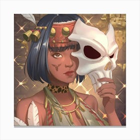 Woman Holding A Skull Mask Canvas Print