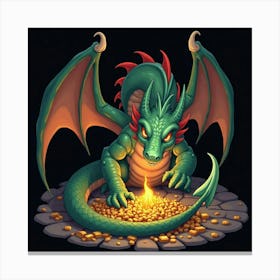 Dragon Curled Around A Treasure Hoard, Eyes Glowing 1 Canvas Print