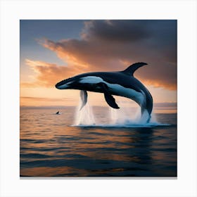 Orca Whale Jumping At Sunset Canvas Print