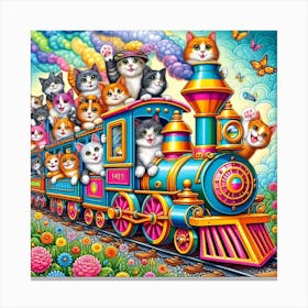 Steam Train with cats Canvas Print