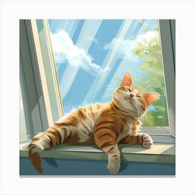 Cat Sitting On Window Sill enjoying the sun Canvas Print
