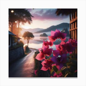 Sunrise Over Flowers Canvas Print