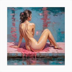 Nude woman a pool in pink hues Canvas Print