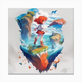 Animation Style Tshirt Design Stickers A Redhaired Girl Stands 0 Canvas Print