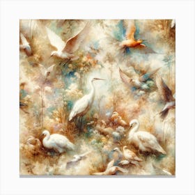 Birds In Flight and Standing Canvas Print