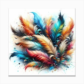 Beautiful And Colorful Feathers With splash Art, Painting Canvas Print