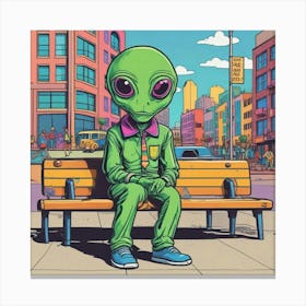 Alien Sitting On A Bench Canvas Print