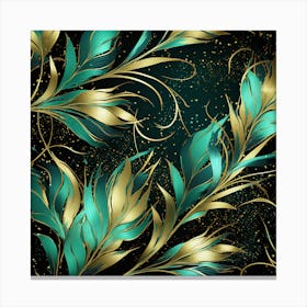 Gold And Turquoise Leaves Canvas Print