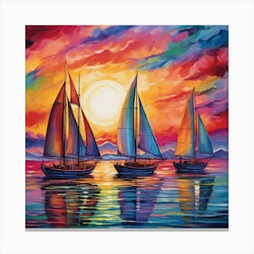 Sailboats At Sunset 19 Canvas Print