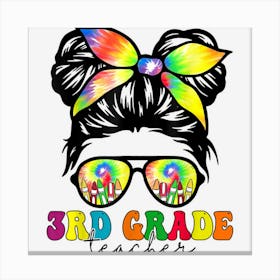 3rd Grade Teacher Messy Bun Groovy First Day Of School Canvas Print