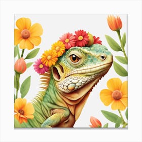 Floral Baby Iguana Nursery Illustration (16) Canvas Print