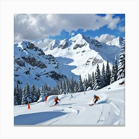 Skiers In The Mountains 2 Canvas Print