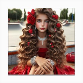 Beautiful Girl With Long Curly Hair Canvas Print