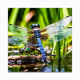 Nature Dragonfly Mating Couple Insect Sitting Duck Pond Lively Dvd Fauna Wild Animal Gras (3) Canvas Print