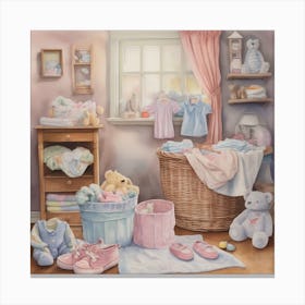Laundry Basket Brimming With Baby 3 Canvas Print