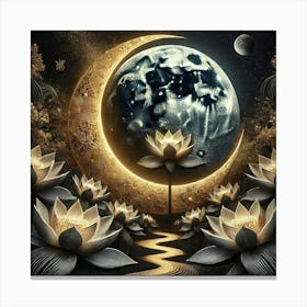 Moon And Lotus Canvas Print