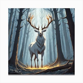 A White Stag In A Fog Forest In Minimalist Style Square Composition 10 Canvas Print