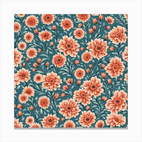 floral pattern Dusty Teal, muted Coral, 217 Canvas Print
