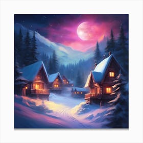 Alpine Chalets lit by Pink Moon Canvas Print