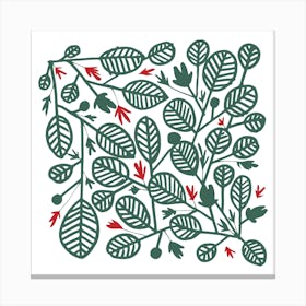Green And Red Leaves Square Canvas Print