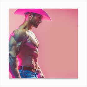 Bad Sexy Cowboy In Pink Cowboy Hat Canvas Print