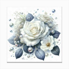 White Roses With Pearls Canvas Print