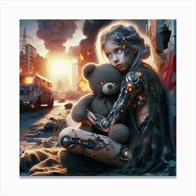 Robot Girl With Teddy Bear 4 Canvas Print