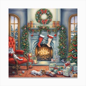 Christmas In The Living Room Canvas Print