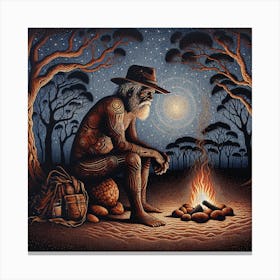 Man By A Campfire Canvas Print
