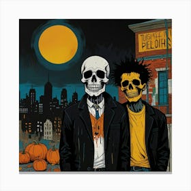 Urban Haunt Halloween Skulls In Basquiat's Embrace Art 1 Canvas Print