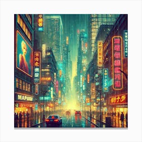 Rainy Night City Canvas Print