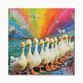 Rainbow Duck Kitsch Collage 3 Canvas Print