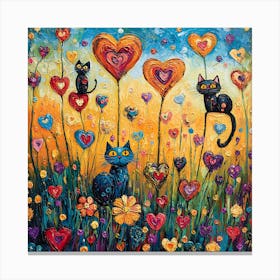 Abstract painting of a cat in a flower field 7 Canvas Print