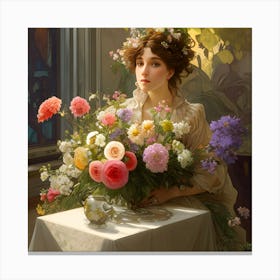 Girl With Flowers Canvas Print