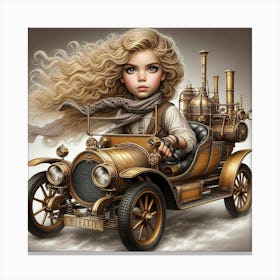 Steampunk Girl In Car Canvas Print