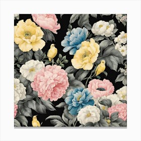 Peonies And Birds Canvas Print