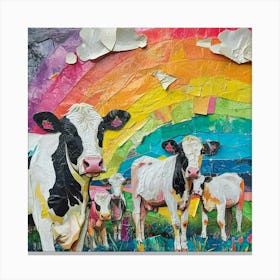 Rainbow Cow Kitsch Collage Canvas Print