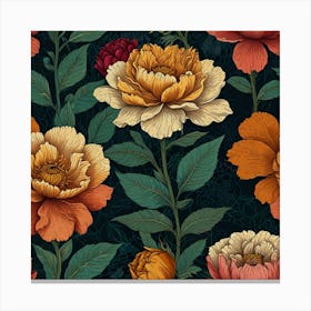 Peony Flower Seamless Pattern Canvas Print