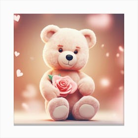 Teddy Bear With Rose Canvas Print