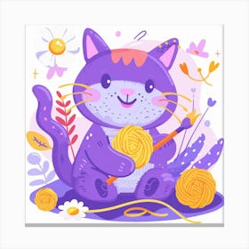 Cute Cat Knitting Canvas Print