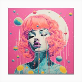 Surreal Space Girl & Planets, Bubblegum Colours Canvas Print